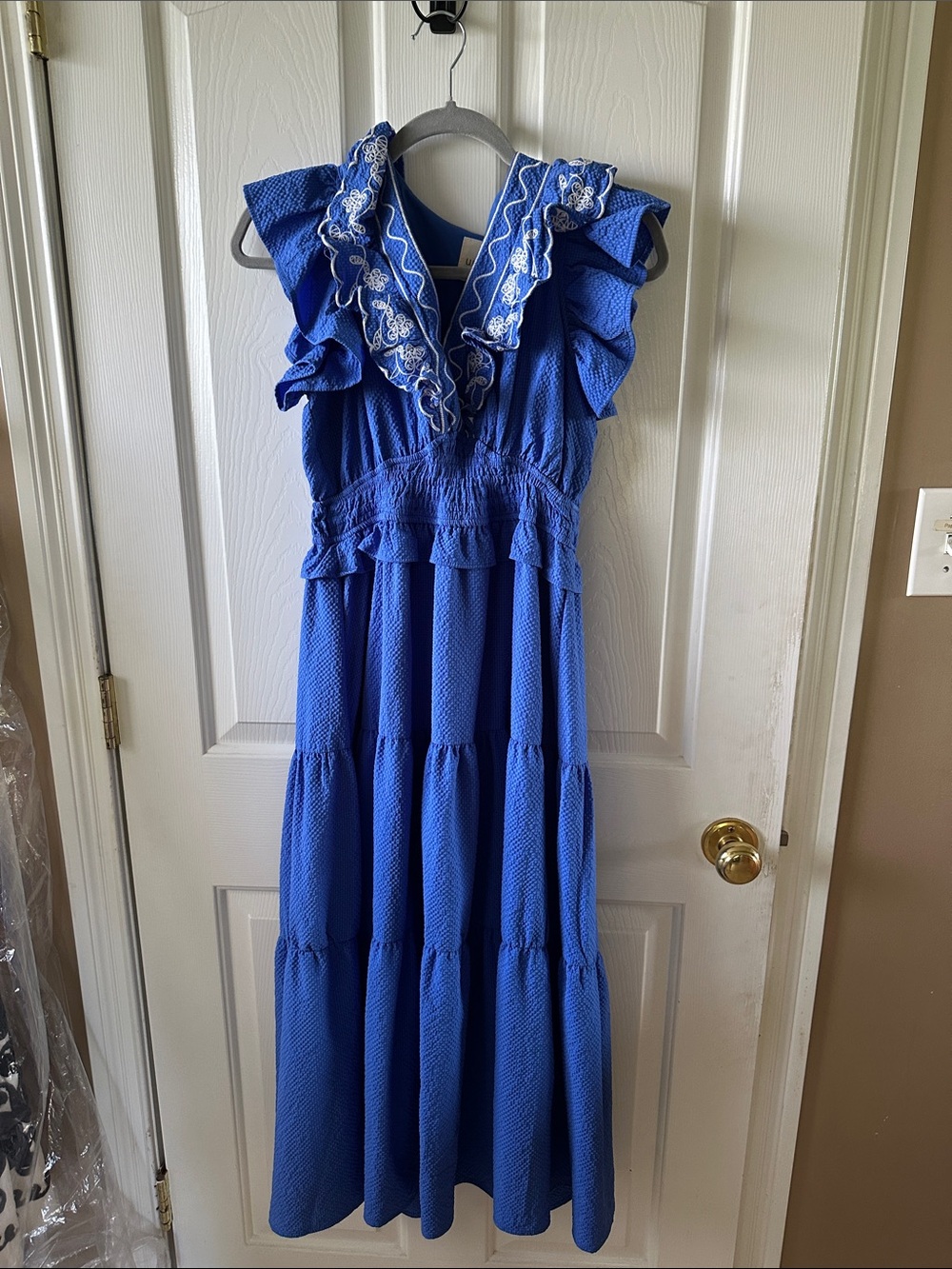 Umgee Royal Blue Embroidered Ruffle Maxi Dress